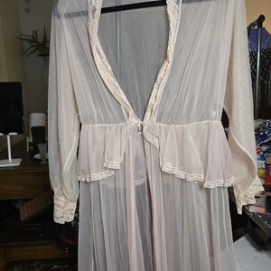 Vintage Sheer Pink Lace Trim Robe